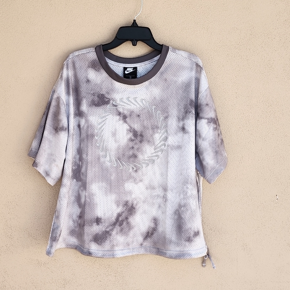 NIKE Icon Clash Gray Mesh Tee Plus 1X Boxy Drawstring Hem Athletic Top Oversized - Picture 10 of 11
